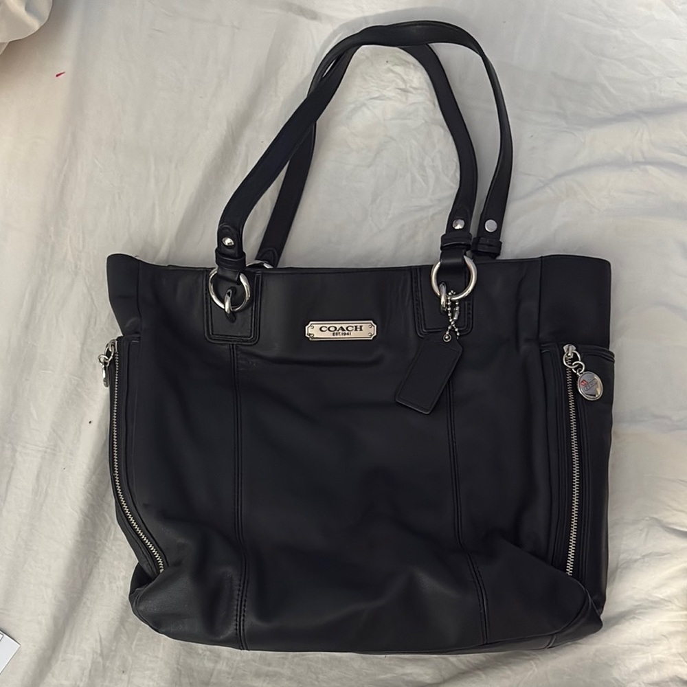 Coach Black Tote with Silver Accents